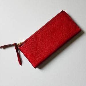 Red long Authentic! Louis Vuitton wallet leather